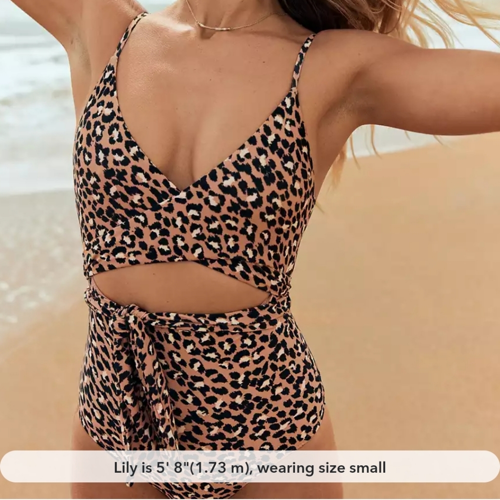 Aerie Leopard Wrap One Piece Swimsuit small long tall SW32